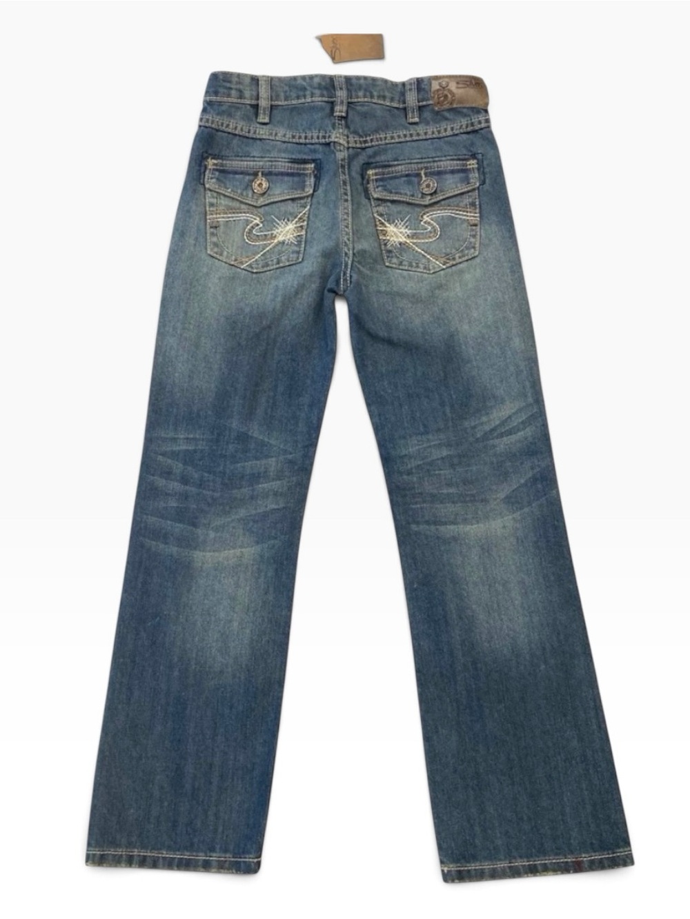 Classic silver Benny style Blue Denim Jeans NWT flap pockets ajustable waist 8 - Picture 3 of 14